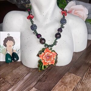 Green and Orange Floral Pendant Necklace